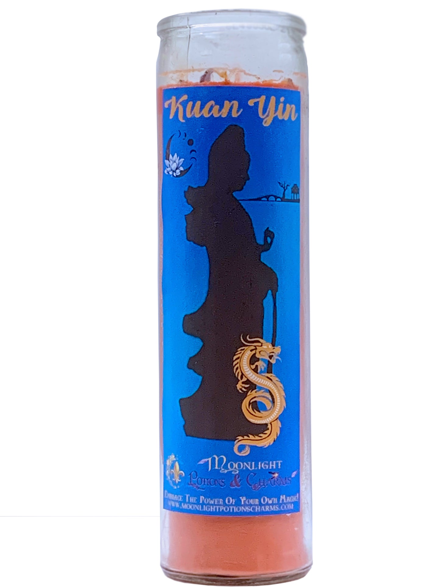 Kwan Yin Prayer Candle, Front - Moonlight Potions & Charms